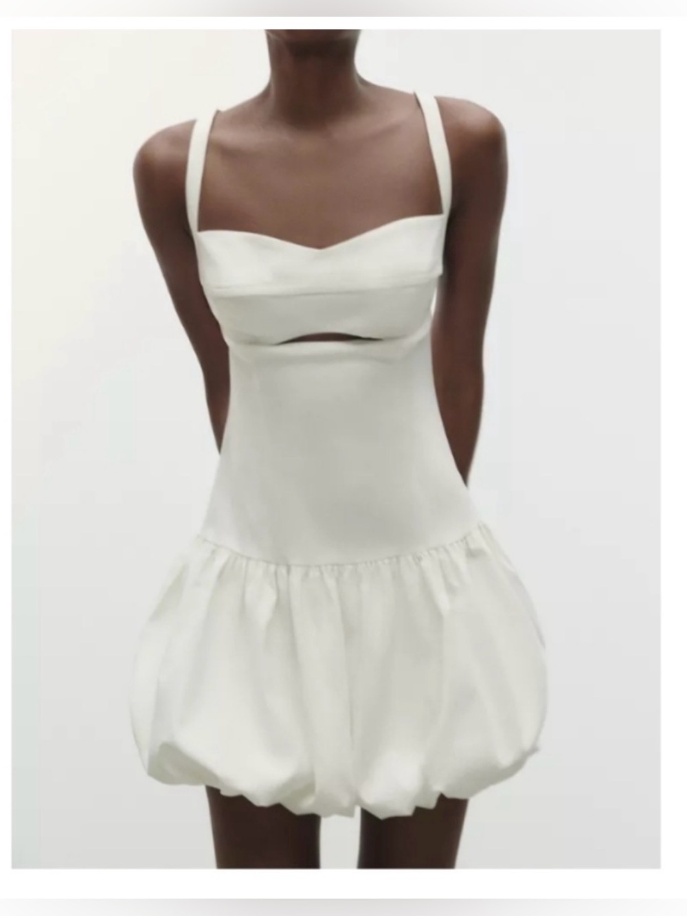 BNWT Zara BALLOON White Strappy Cutout Bubble Hem Mini Dress SZ SMALL - Picture 9 of 14
